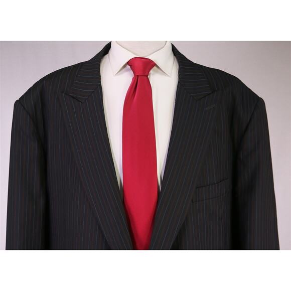 Custom Tailored Black Brown Striped Peak Lapel 2Btn 170s Wool Suit Big 54L 56L - Picture 3 of 11